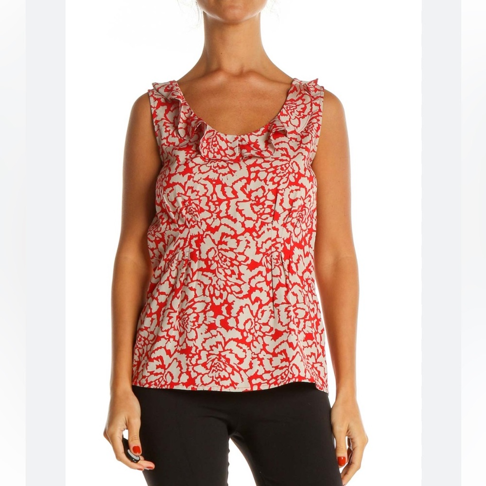 Banana Republic red and gray floral print top Size 4